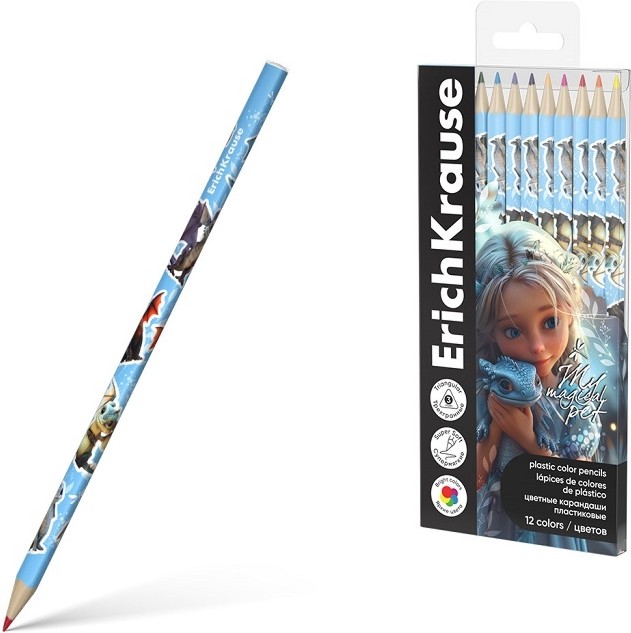 Цветни моливи Erich Krause Цветни моливи Erich Krause - 12 цвята от серията Magic Pet -
