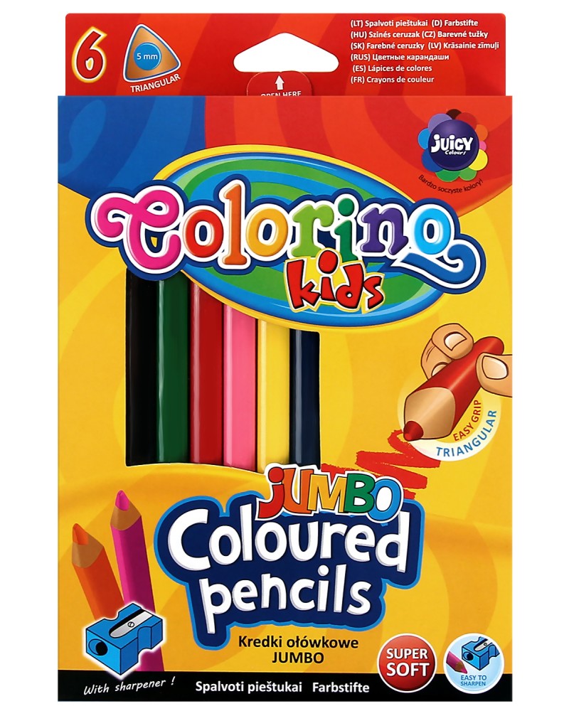 Цветни моливи Colorino Kids Jumbo Цветни моливи Colorino Kids Jumbo - 6 или 12 цвята и острилка -