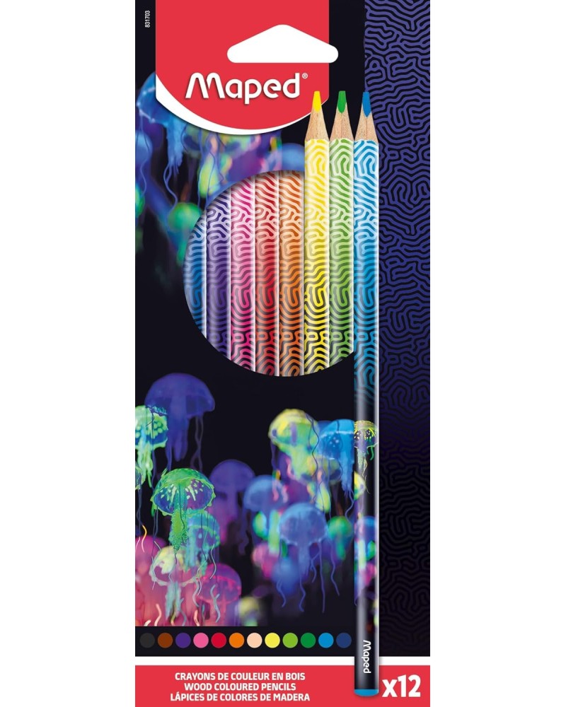 Цветни моливи Maped Цветни моливи Maped - 12 цвята от серията Deepsea paradise -