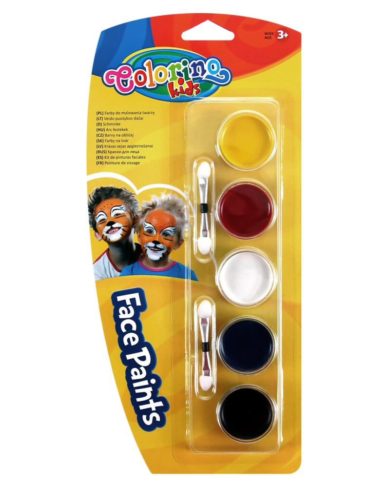 Бои за лице Colorino Kids - 5 цвята и 2 апликатора - 