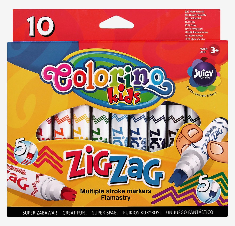 Флумастери Colorino Kids Флумастери Colorino Kids - 10 цвята със зиг-заг писец -