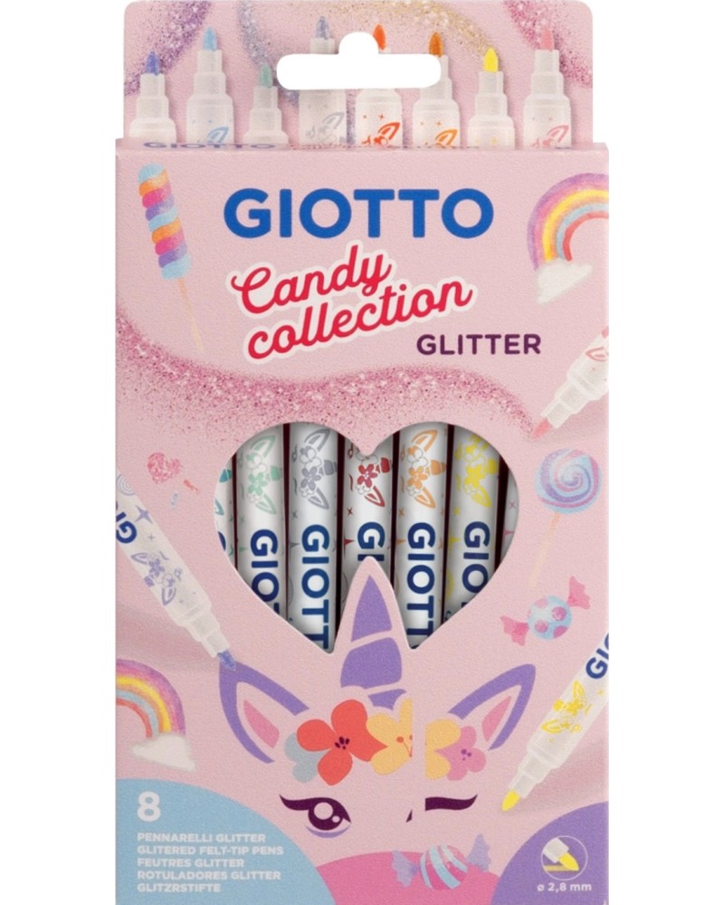 Флумастери Giotto Glitter Флумастери Giotto Glitter - 8 пастелни цвята от серията Candy Collection -