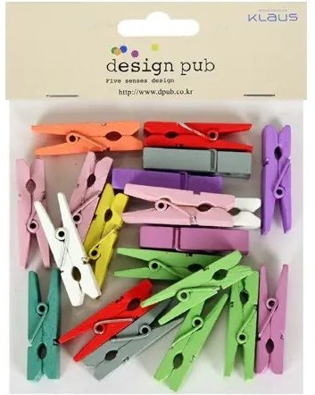 Цветни дървени щипки Design Pub Цветни дървени щипки Design Pub - 20 броя с дължина 30 mm -