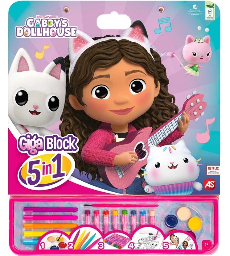 Комплект за рисуване 5 в 1 As Company Giga Block Gabby's Dollhouse Комплект за рисуване 5 в 1 As Company Giga Block Gabby's Dollhouse - 21 части на тема Къщата за кукли на Габи -