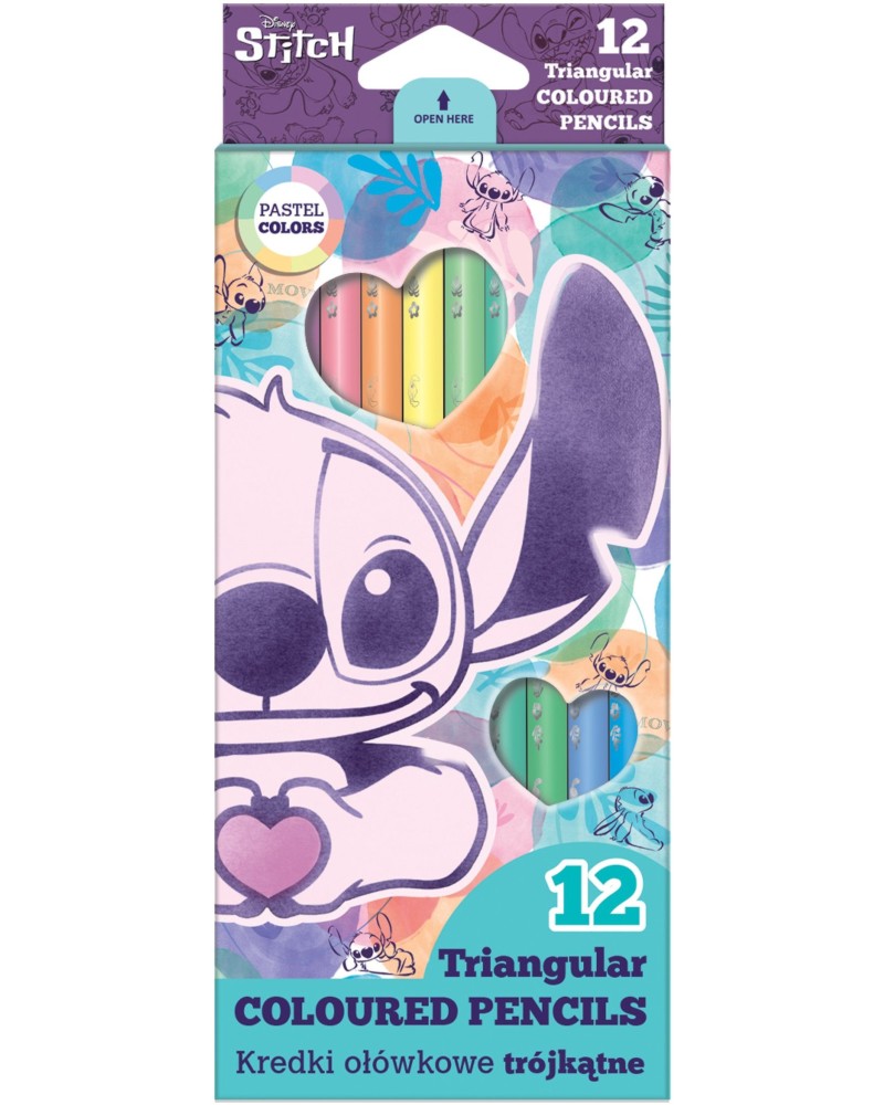 Цветни моливи Colorino Kids - Стич Цветни моливи Colorino Kids - Стич - 12 пастелни цвята на тема Лило и Стич -