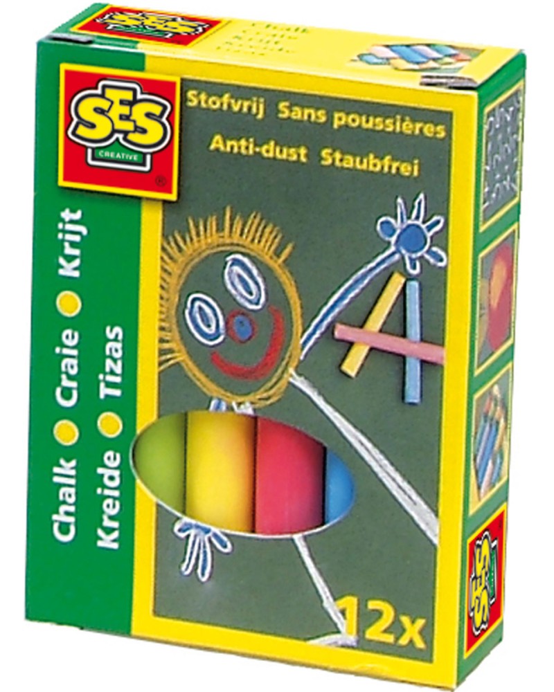 Цветни тебешири SES Creative Цветни тебешири SES Creative - 12 броя -