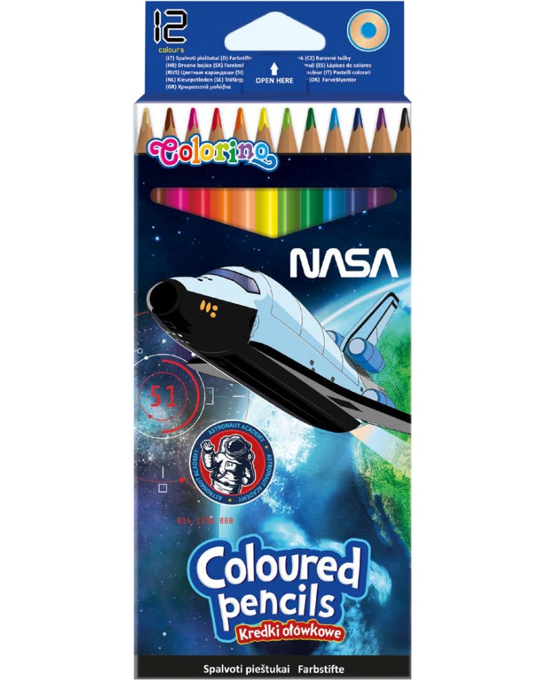 Цветни моливи Colorino Kids - Совалка Цветни моливи Colorino Kids - Совалка - 12 цвята от серията Nasa -
