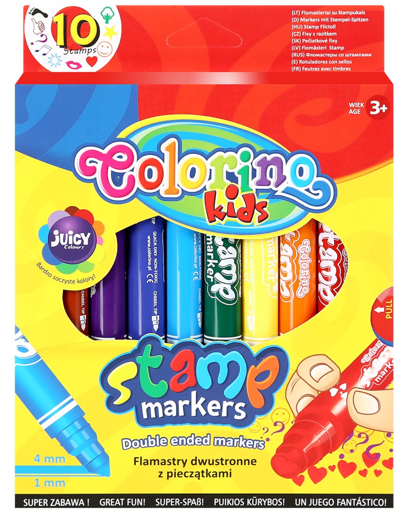 Маркери Colorino Kids Маркери Colorino Kids - 10 цвята с печати -