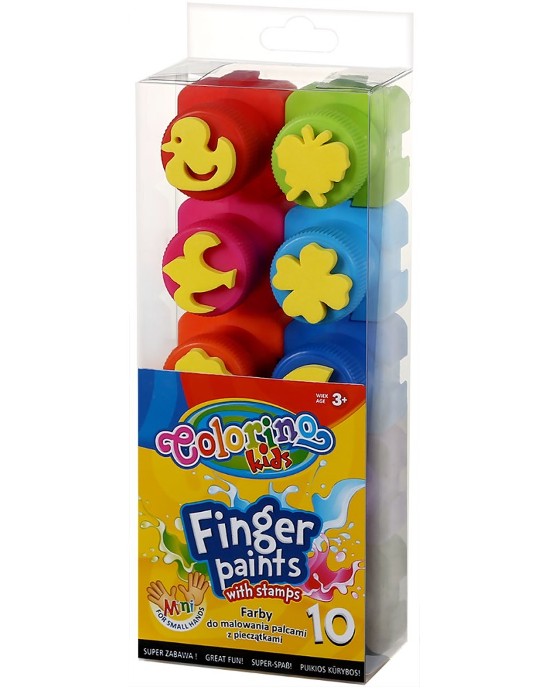 Бои за рисуване с пръсти Colorino Kids Бои за рисуване с пръсти Colorino Kids - 10 цвята с печати -