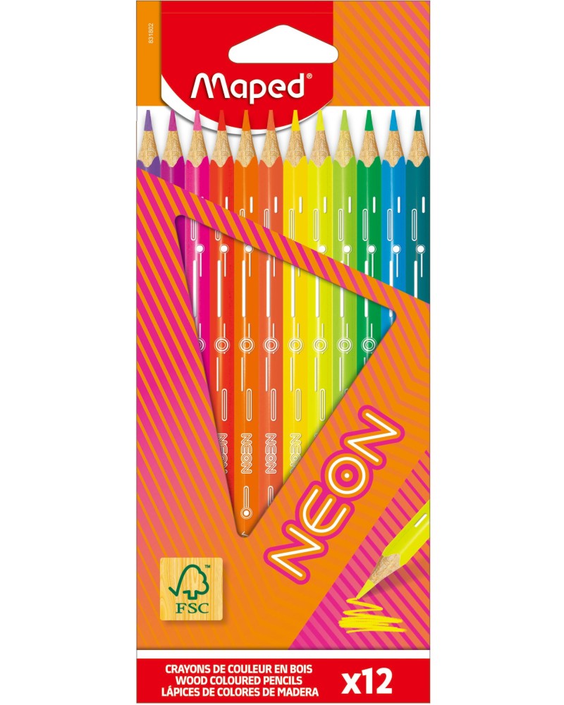 Цветни моливи Maped Цветни моливи Maped - 12 цвята от серията Neon -