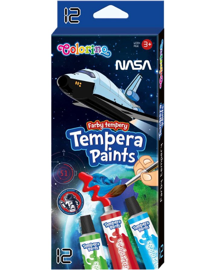 Темперни бои Colorino Kids - Совалка Темперни бои Colorino Kids - Совалка - 12 цвята x 12 ml от серията Nasa -