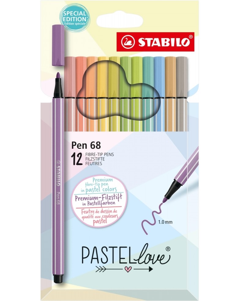 ���������� Stabilo Pen 68 - 12 ����� �� ������� Pastellove - 