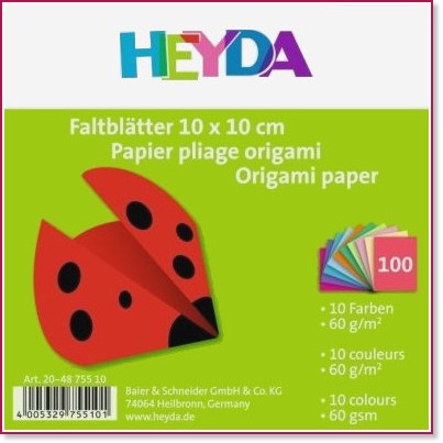Хартии за оригами Heyda Хартии за оригами Heyda - 100 листа, 10 x 10 cm, 60 g/m<sup>2</sup> -
