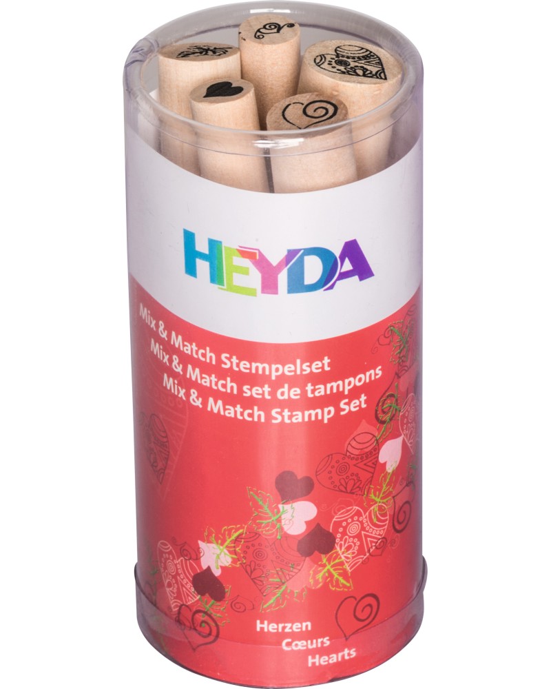Гумени печати Heyda - Сърца - 5 броя - печат