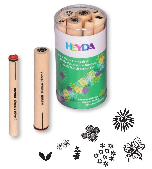 Гумени печати Heyda - Цветя и листа - 7 броя - печат