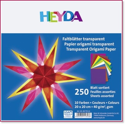 Паус за оригами Heyda Паус за оригами Heyda - 250 листа, 20 x 20 cm, 40 g/m<sup>2</sup -