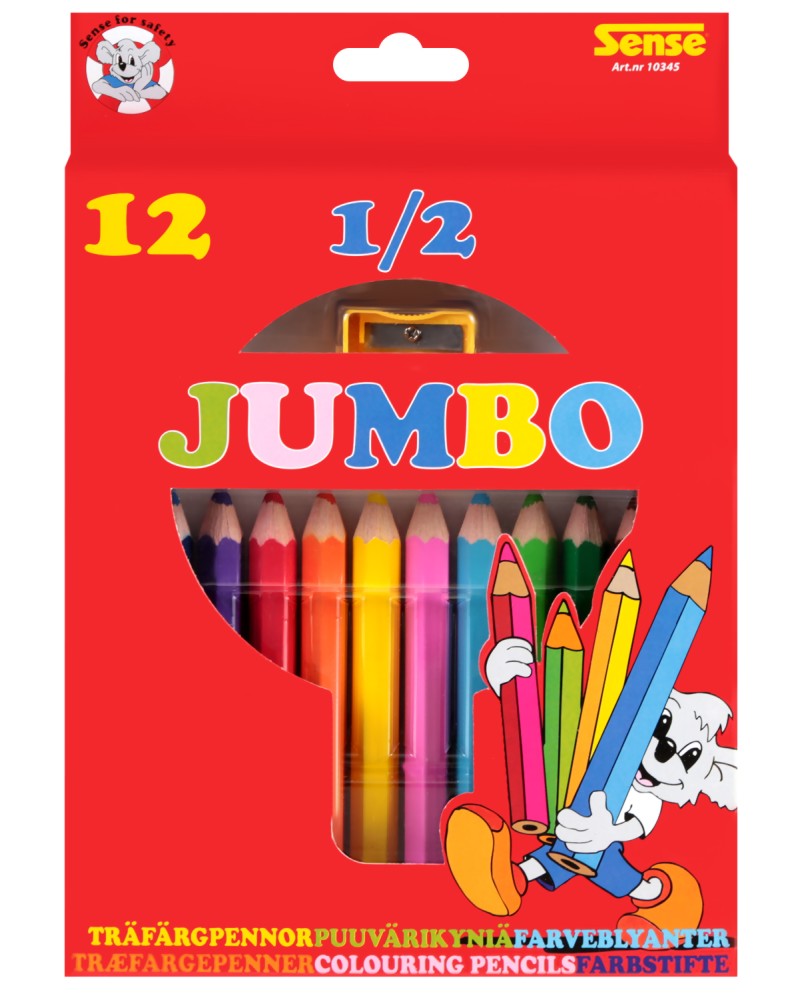 Къси цветни моливи Sense Jumbo Къси цветни моливи Sense Jumbo - 12 броя и острилка -