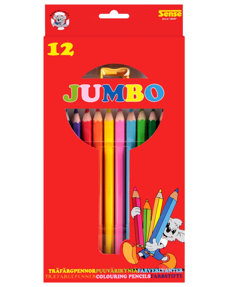 Цветни моливи Sense Jumbo - 12 броя и острилка - 