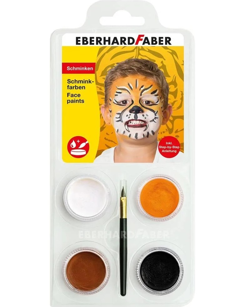 Бои за лице Eberhard Faber Tiger Бои за лице Eberhard Faber Tiger - 4 цвята x 4 g, с четка - боя