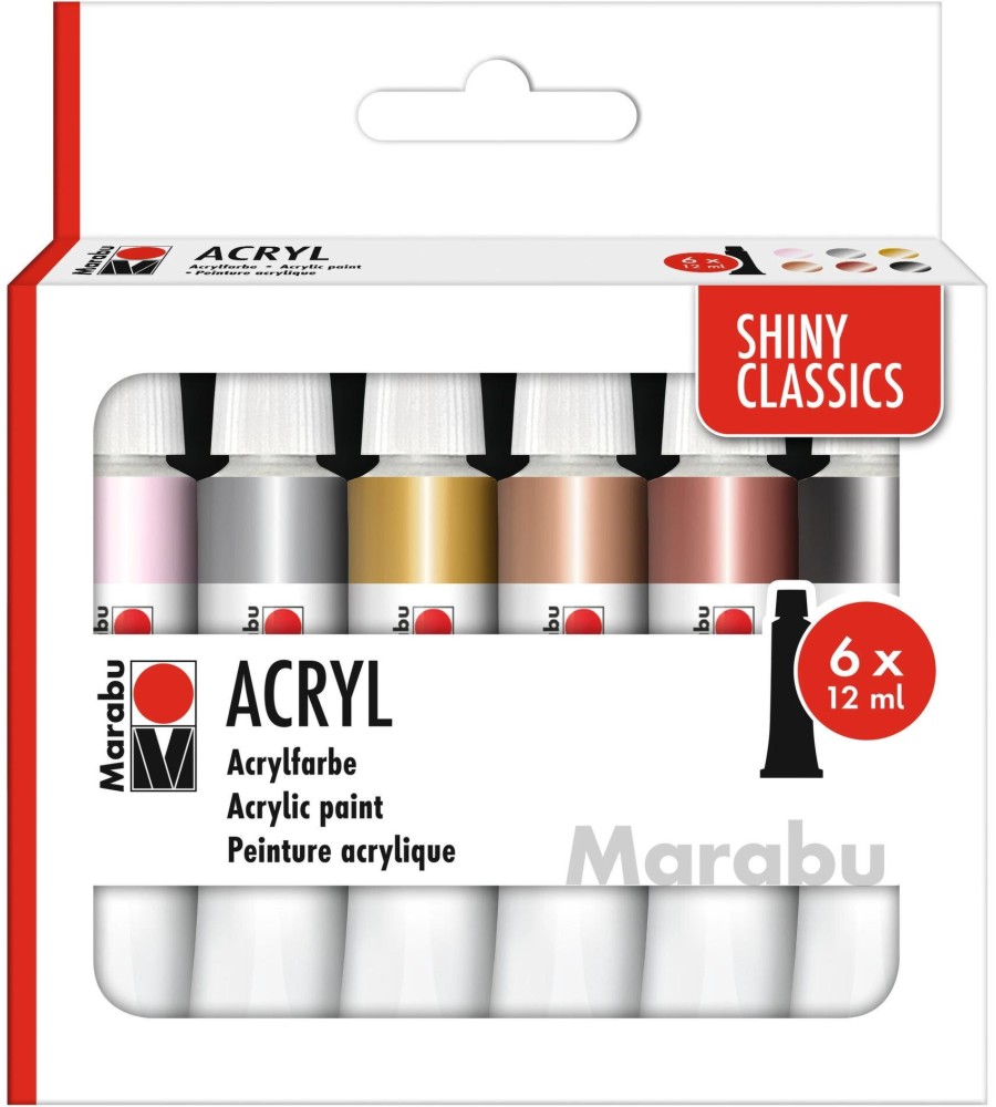 Акрилни бои Marabu Shiny classics Акрилни бои Marabu Shiny classics - 6 цвята x 12 ml - боя