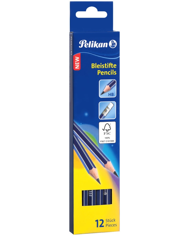Графитни моливи HB Pelikan Графитни моливи HB Pelikan - 12 броя с гумички -