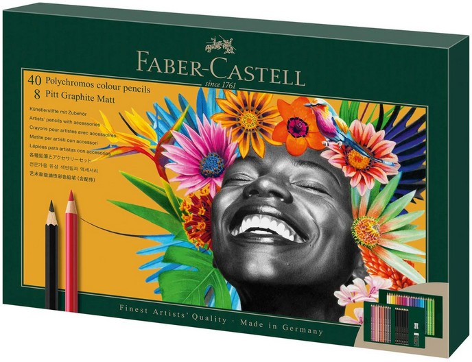 Комплект за рисуване Faber-Castell Polychromos Комплект за рисуване Faber-Castell Polychromos - 40 цветни + 8 графитни молива с острилка и гума в кутия -