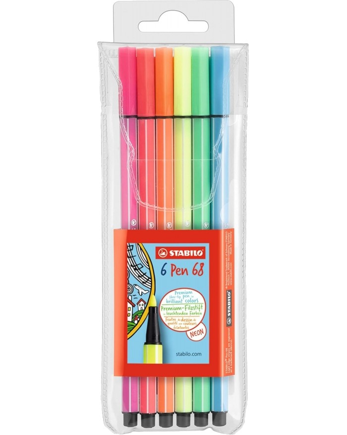 Флумастери Stabilo Pen 68 Neon Флумастери Stabilo Pen 68 Neon - 6 цвята -