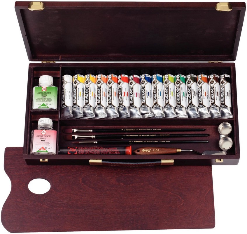 Акрилни бои Royal Talens Professional Акрилни бои Royal Talens Professional - Дървено куфарче с аксесоари от серията Rembrandt - боя
