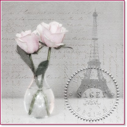 Салфетки за декупаж Sagen Vintage - Рози и надпис Салфетки за декупаж Sagen Vintage - Рози и надпис - 20 броя -