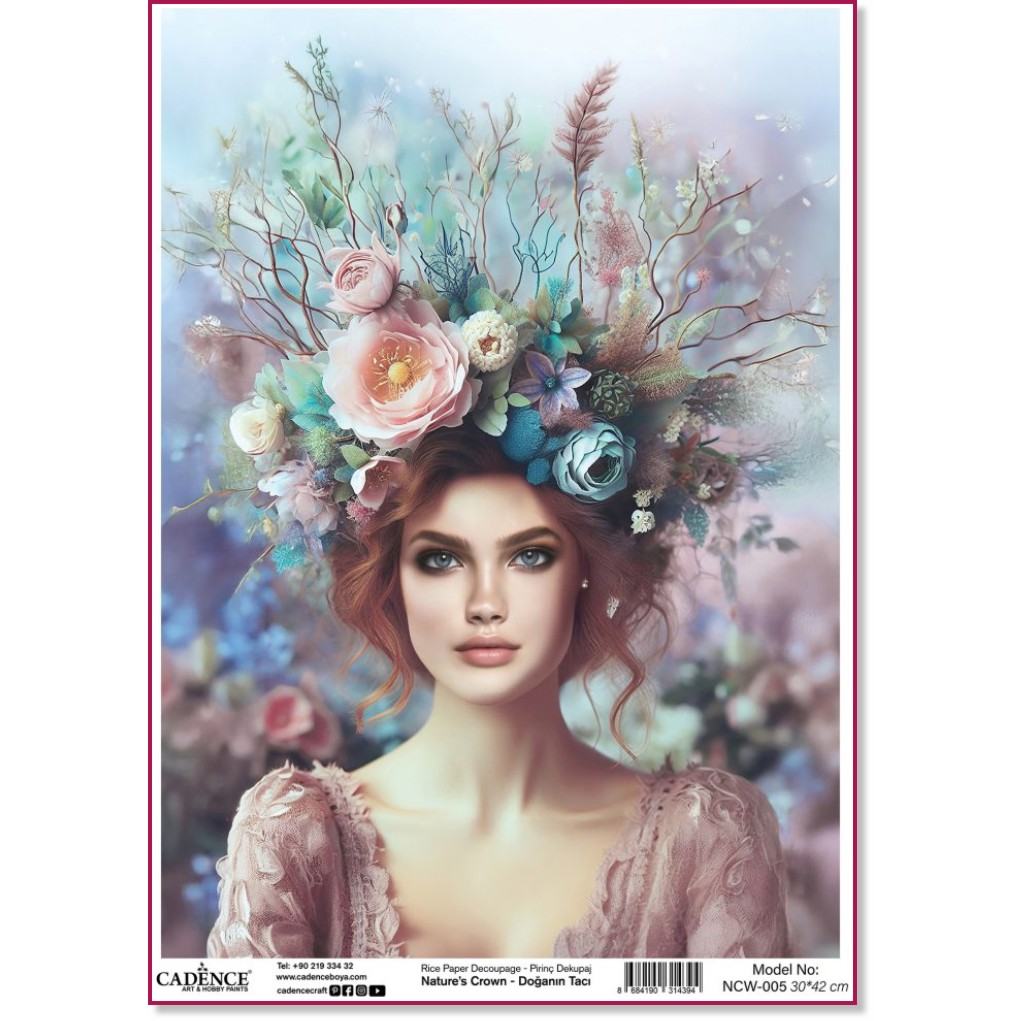 Декупажна хартия CADENCE - Жена и цветя Декупажна хартия CADENCE - Жена и цветя - A3 -