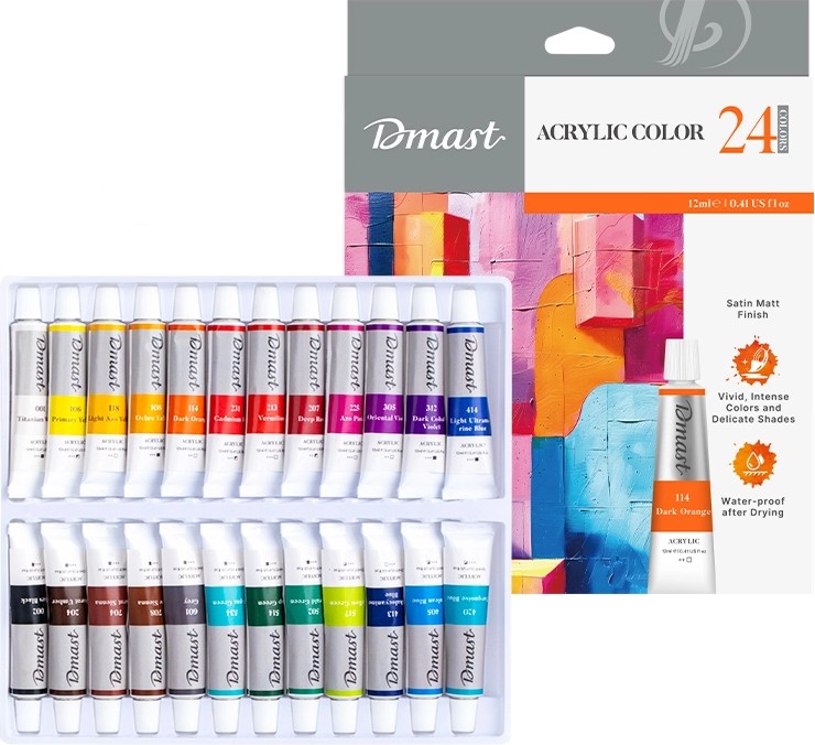 Акрилни бои Deli Acrylic Color EC331 Акрилни бои Deli Acrylic Color EC331 - 24 цвята x 12 ml от серията Dmast - боя