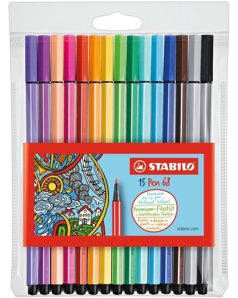 Флумастери Stabilo Pen 68 Флумастери Stabilo Pen 68 - 15 или 30 цвята -