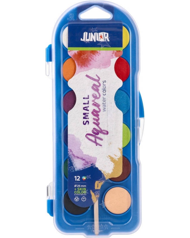 Акварелни бои Junior Aqua Real Акварелни бои Junior Aqua Real - 12 цвята с четка - боя