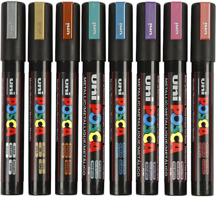 ������� ������� Uni-Ball PC-5M Metallic Colours - 8 ����� �� ������� Posca - 