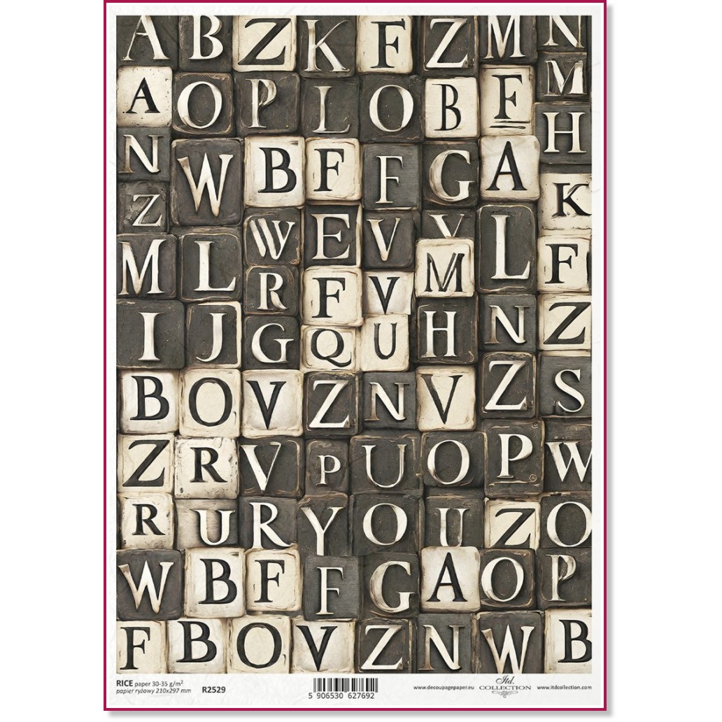 Декупажна хартия ITD Collection - Мозайка с букви Декупажна хартия ITD Collection - Мозайка с букви - A4 -