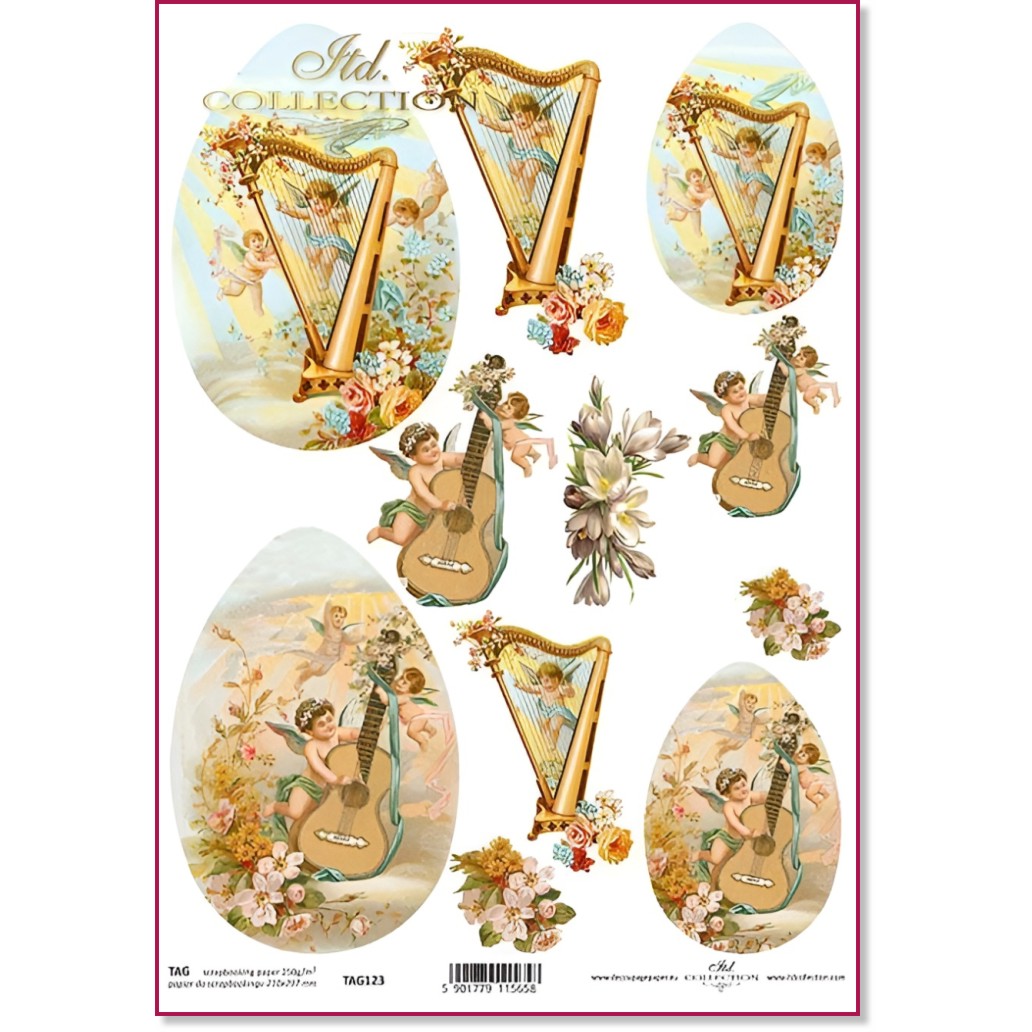 Декупажна хартия ITD Collection - Свирещи ангели Декупажна хартия ITD Collection - Свирещи ангели - A4 -