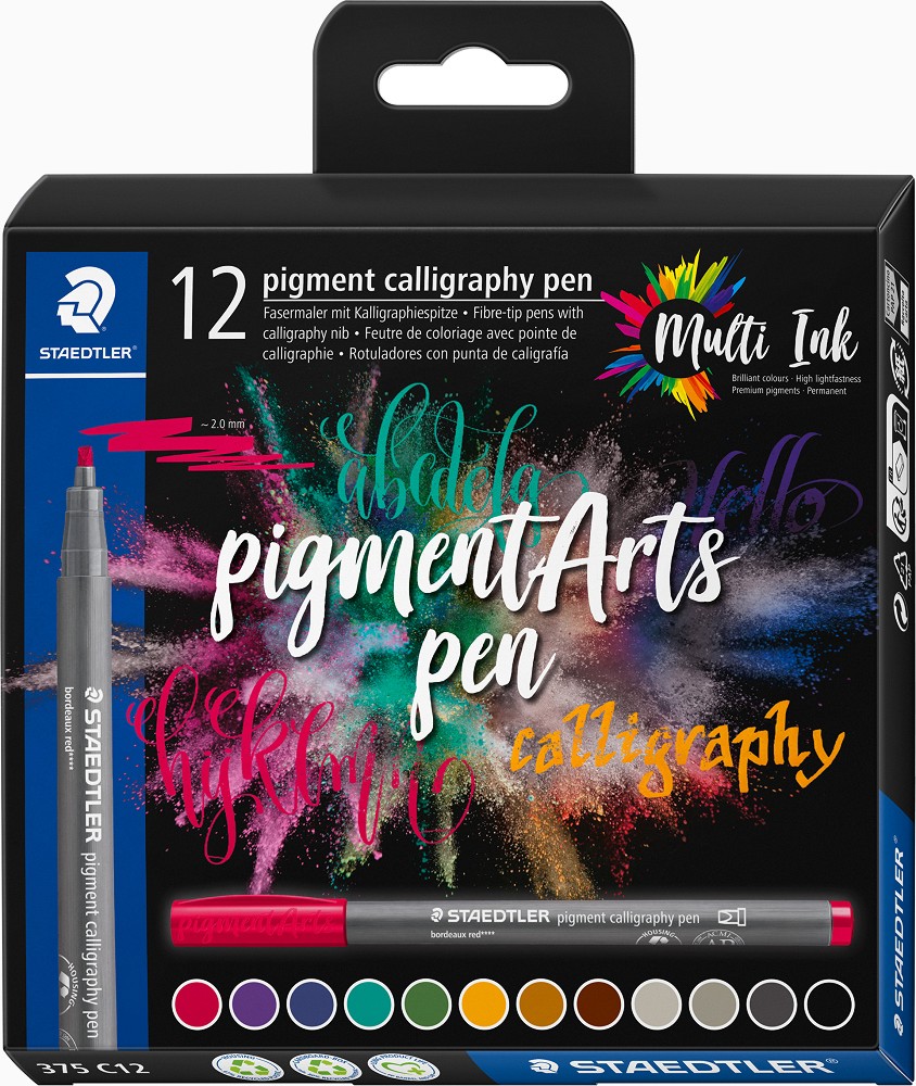 Калиграфски маркери Staedtler Pigment Arts 375 Калиграфски маркери Staedtler Pigment Arts 375 - 12 цвята -