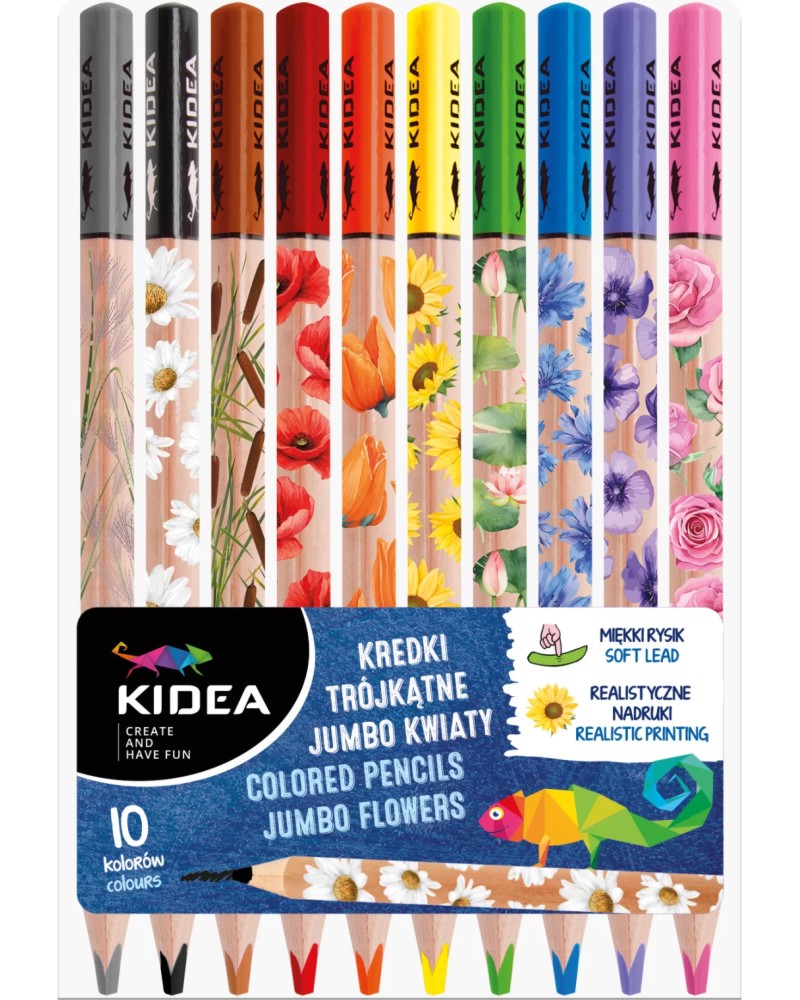 Цветни моливи Kidea Jumbo Flowers Цветни моливи Kidea Jumbo Flowers - 10 цвята -