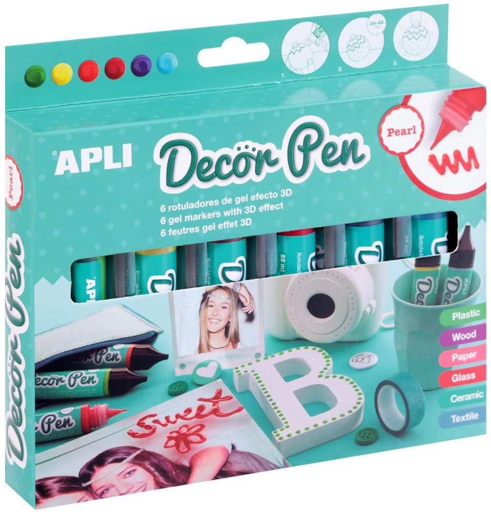 3D     Apli Decor Pen - 6  x 25 ml - 