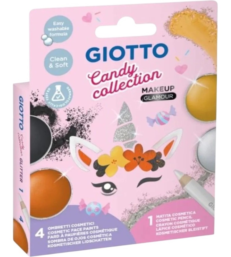 Бои за лице Giotto Makeup Glamour Бои за лице Giotto Makeup Glamour - 4 цвята и молив от серията Candy Collection - боя