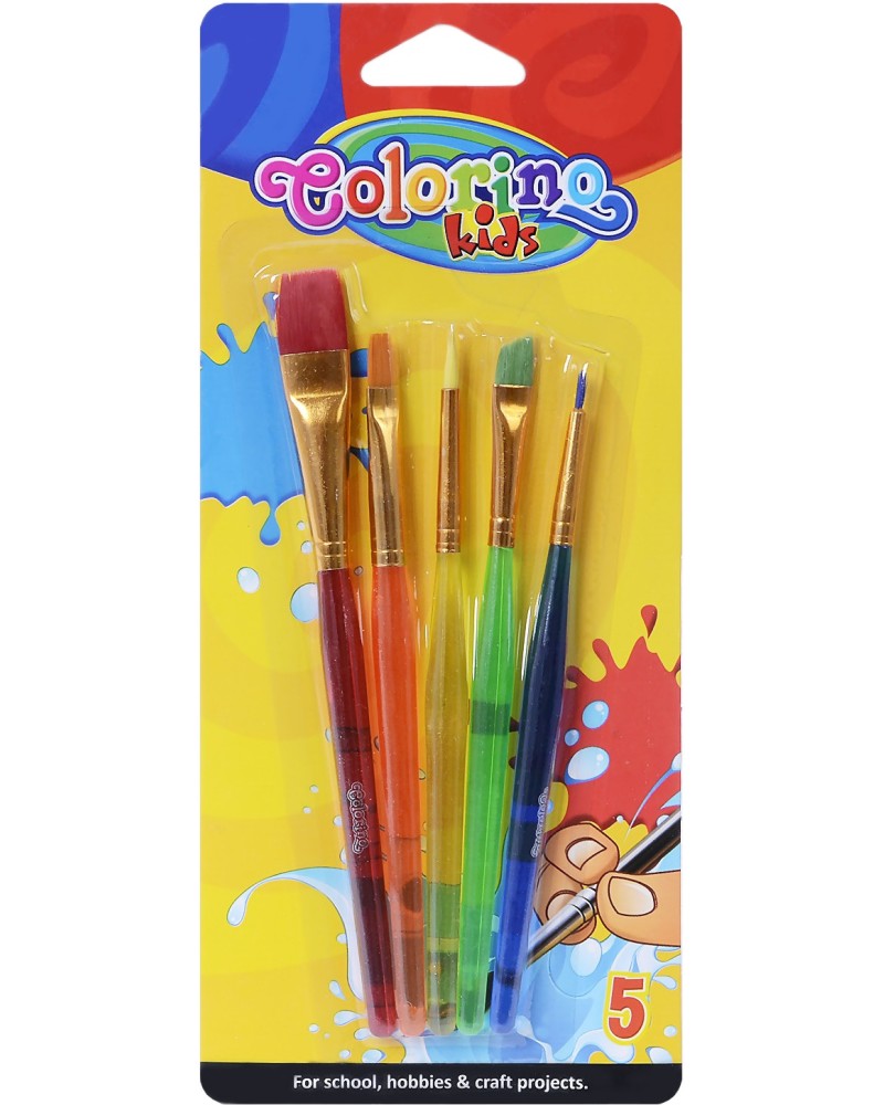 Четки за рисуване с акрил Colorino Kids Четки за рисуване с акрил Colorino Kids - 5 броя - четка