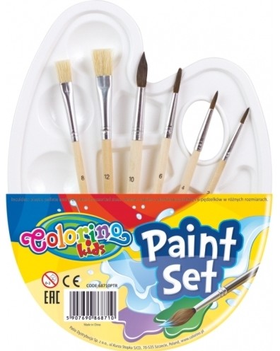 Четки за рисуване Colorino Kids Paint Set Четки за рисуване Colorino Kids Paint Set - 6 броя с палитра -