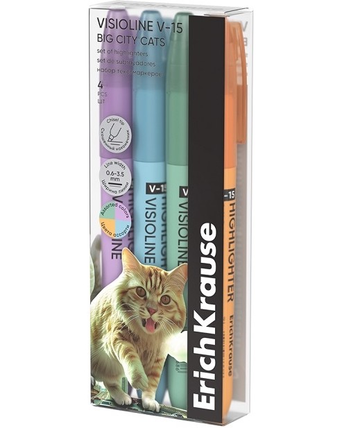 Текст маркери Erich Krause Visioline V-15 Текст маркери Erich Krause Visioline V-15 - 4 цвята от серията Big City Cats -