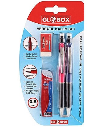 Автоматични моливи Globox - 2 броя с гума и графити - молив