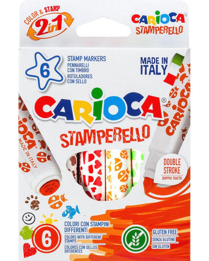 Маркери Carioca Маркери Carioca - 6 цвята с печати -
