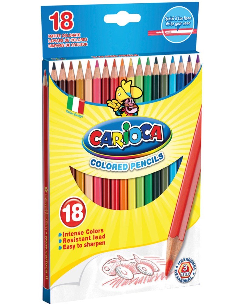 Цветни моливи Carioca - 18 цвята и острилка - 