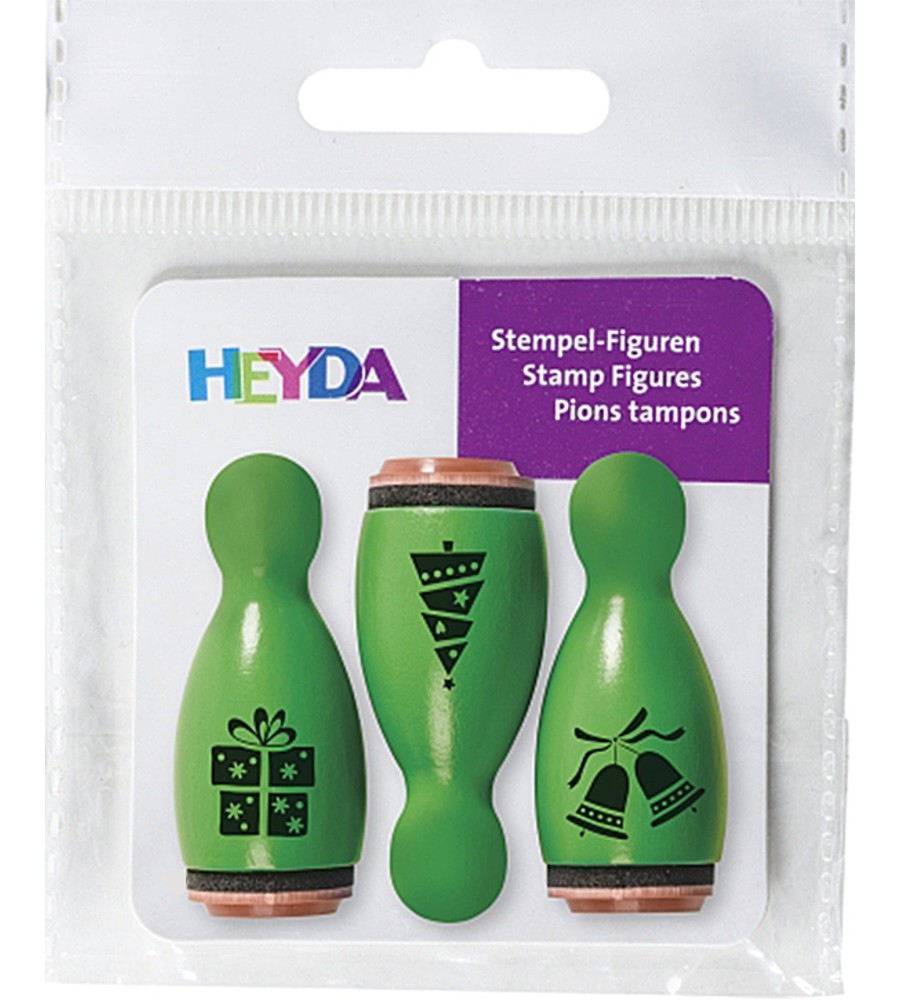 Гумени печати Heyda - Коледен подарък, елха и камбанки - 3 броя - печат