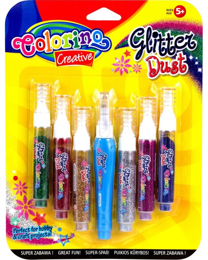 Цветен сух брокат Colorino Kids Цветен сух брокат Colorino Kids - 6 цвята и лепило -