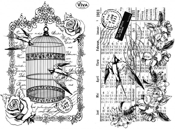 Силиконови печати Viva Decor - Клетка и лястовици Силиконови печати Viva Decor - Клетка и лястовици - 14 x 18 cm - печат