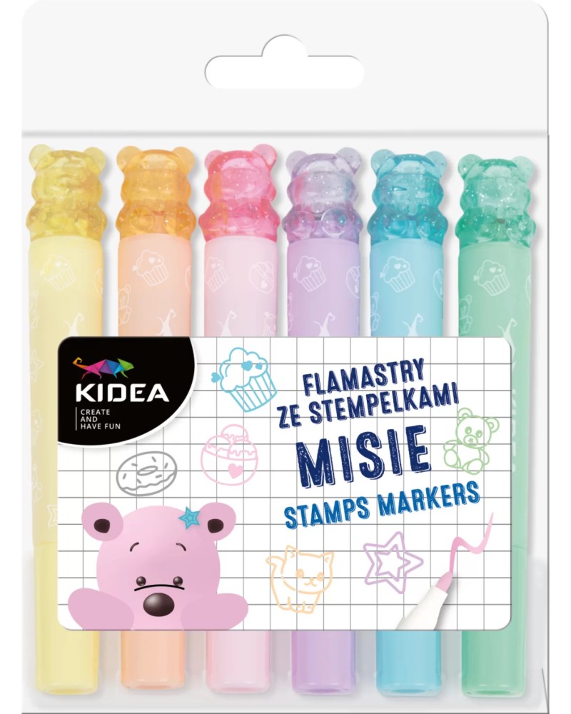 Флумастери Kidea - Мече Флумастери Kidea - Мече - 6 цвята с печати -